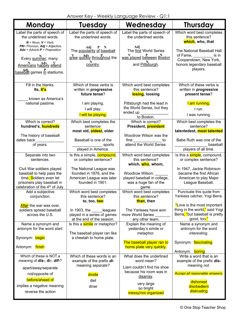 Weekly Language Review Q1 3 Answer Key  Form