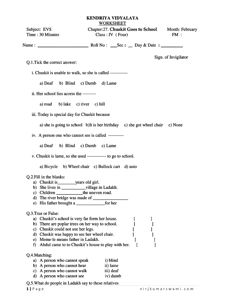 Chuskit Goes to School Worksheet  Form