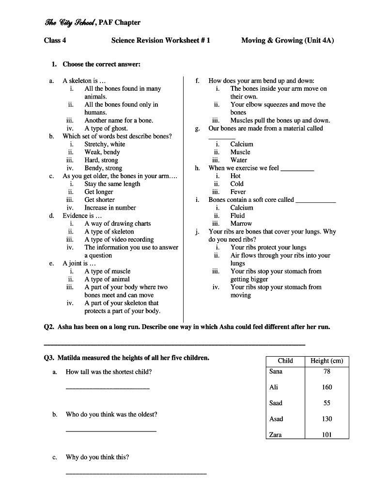 City School Worksheets for Grade 1  Form