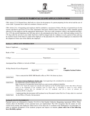  Fillable Online Faculty Parental Leave Application Form Faculty 2019-2024