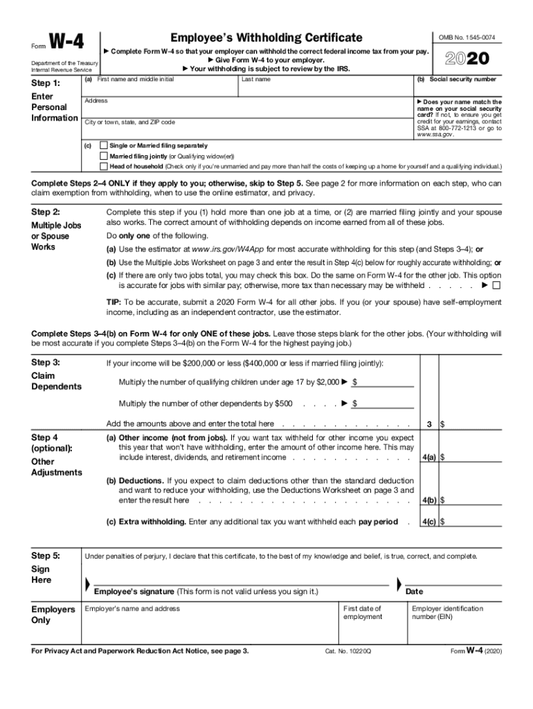  PDF Form W 4 PDF IRS 2020