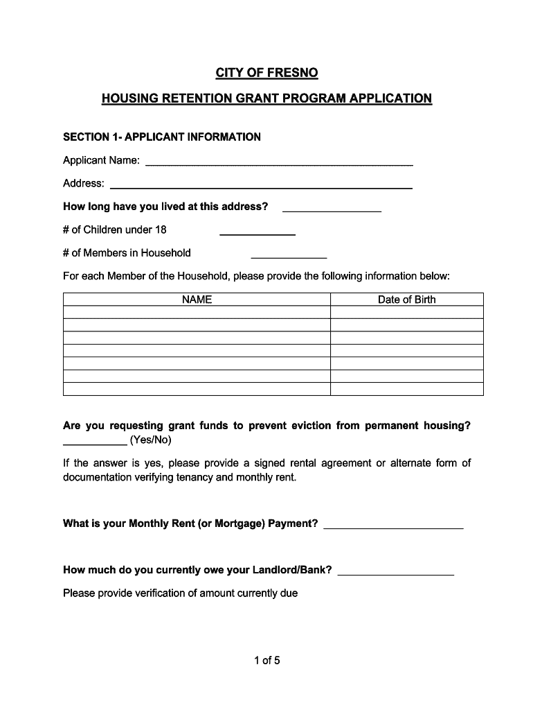 Fresno Housing Retention Grant Application Form