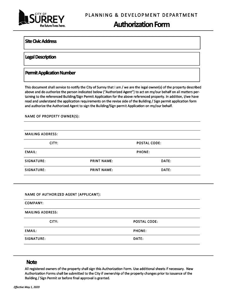  Canada Authorization Form Surrey City 2020-2024