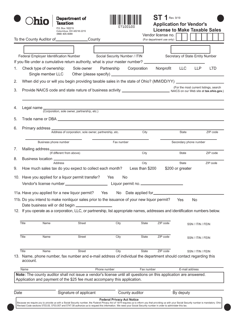  Application for Vendor's License to Make Taxable Sales 2019-2024