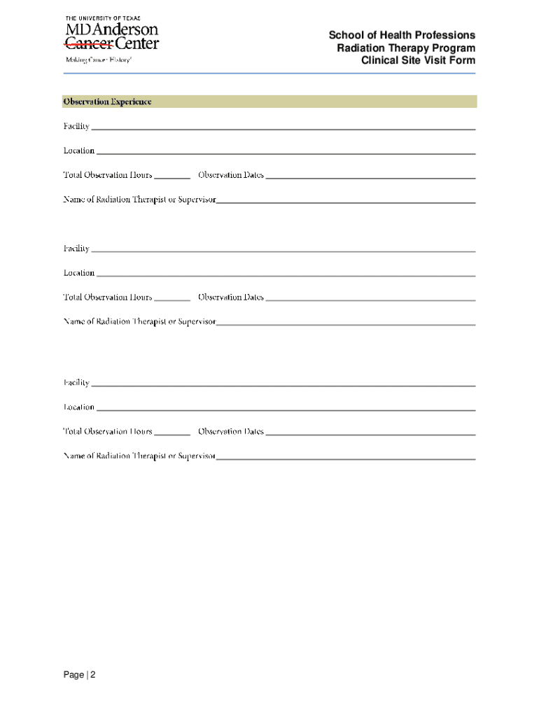 Clinical Site Visit RT  Form