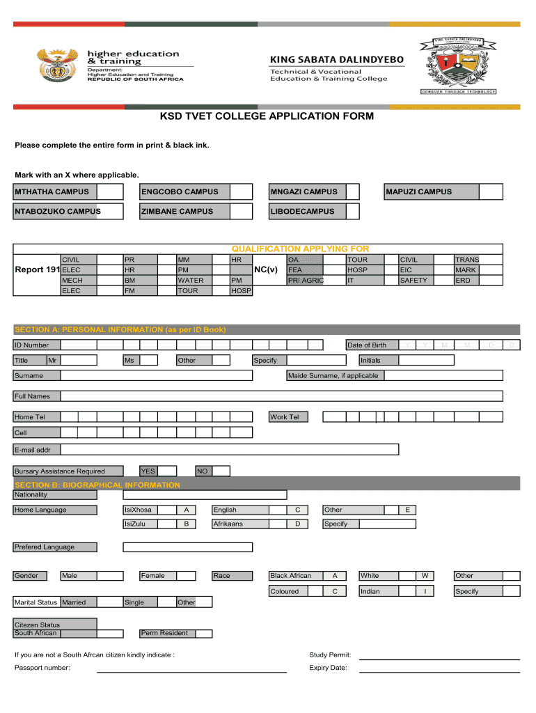 KSD TVET COLLEGE APPLICATION FORM