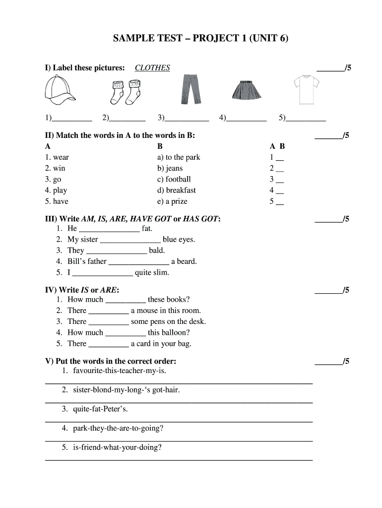 Project 1 Unit 6 Test  Form