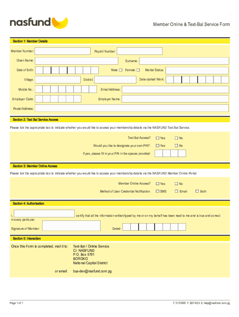  Member Online &amp; Text Bal Service Form2020 2020-2024