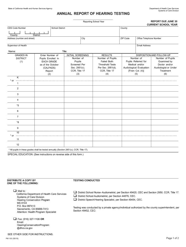  ANNUAL REPORT of HEARING TESTING 2015