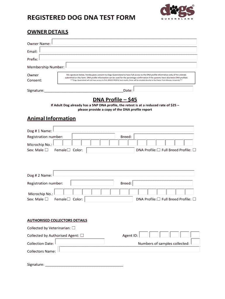 REGISTERED DOG DNA TEST FORM