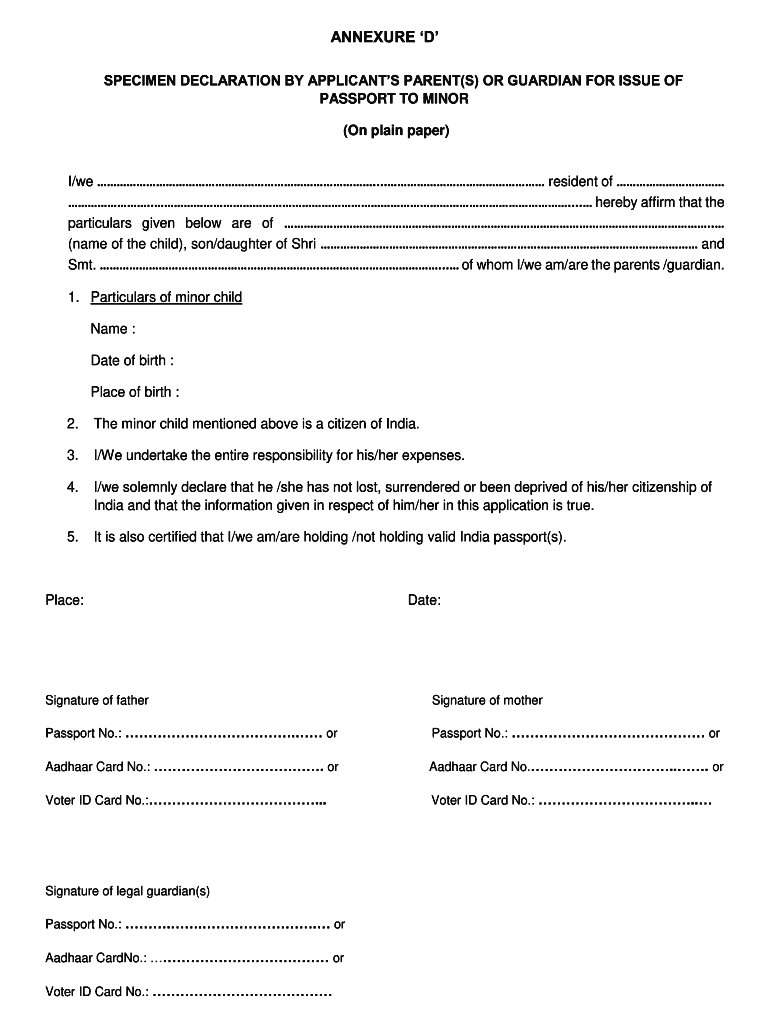 Annexure D for Passport  Form