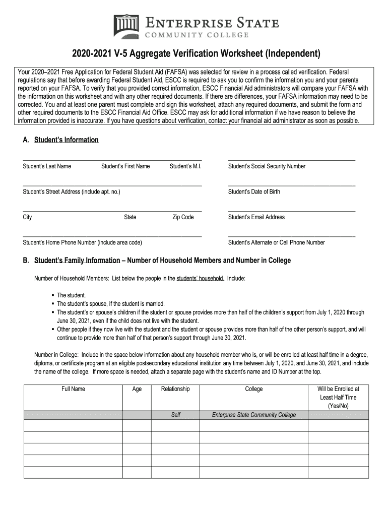  20202021 V5 Aggregate Verification Worksheet Forms 2020-2024