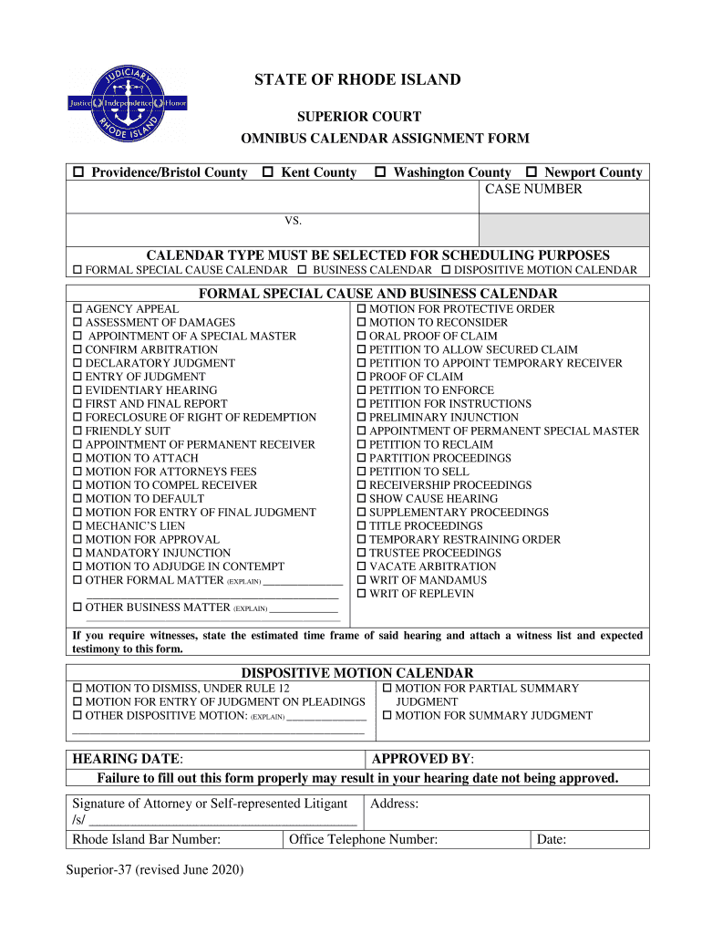  OMNIBUS CALENDAR ASSIGNMENT FORM 2020-2024