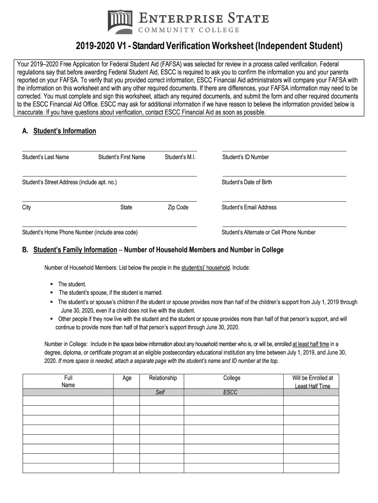  Standard Independent Verification Worksheet V1 2019