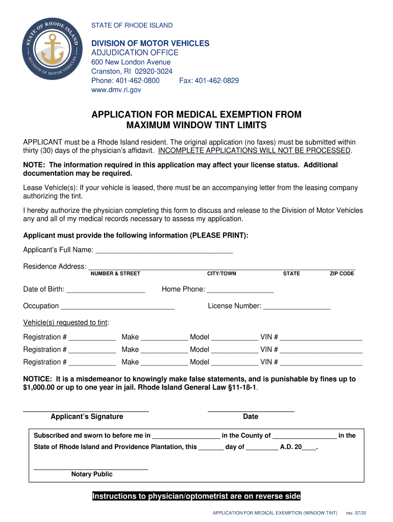  Application for Tinted Window Exemption DMV NY Gov 2020-2024