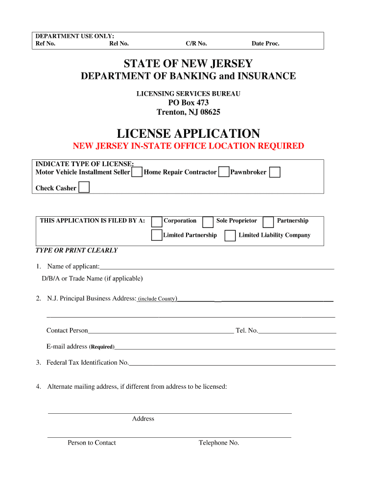 New Jersey Financial Regulators Gateway  Form