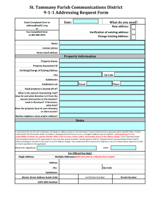 St Tammany Parish Communications District 9 1 1 Addressing  Form