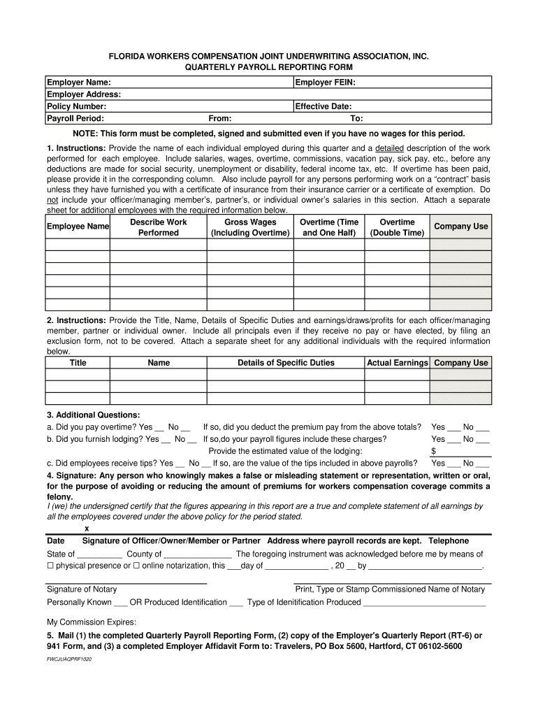 QUARTERLY PAYROLL REPORTING FORM