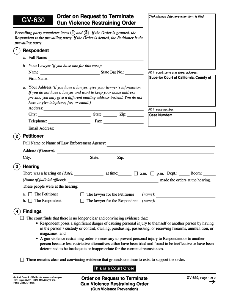  Civil Forms Gun Restraining Orders California Courts CA Gov 2020