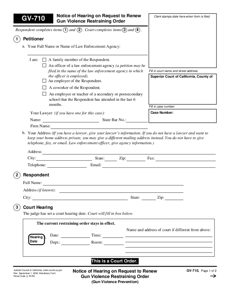  GV 710 Notice of Hearing on Request to Renew Judicial Council Forms 2020