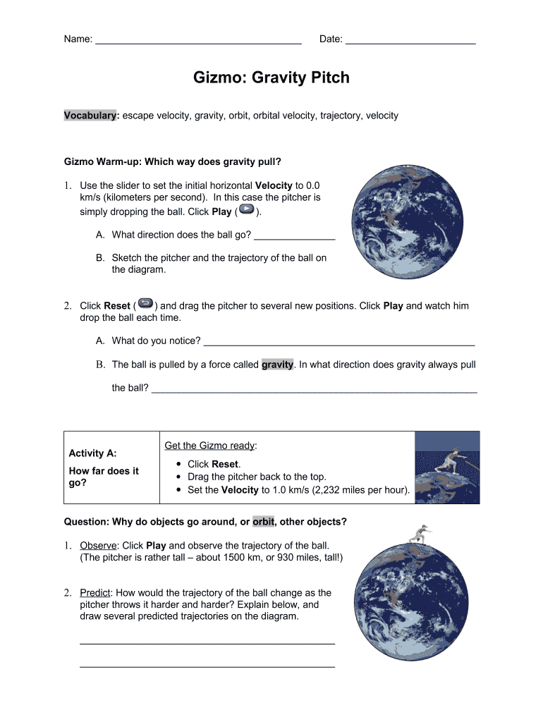 Gizmo Gravity Pitch Answer Key  Form