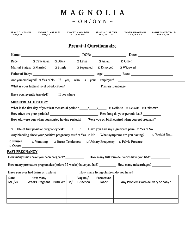 Prenatal Questionnaire Form