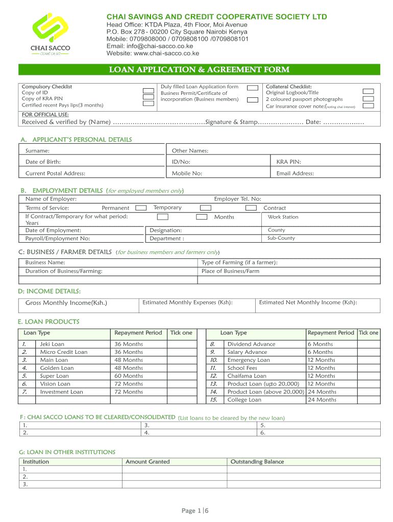 CHAI SACCO LOAN FORM 2 Cdr