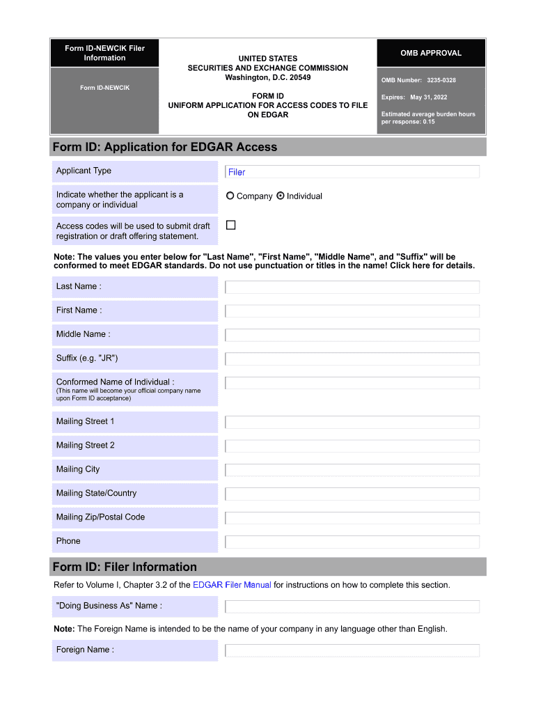 Form ID Application for EDGAR Access Form ID Filer