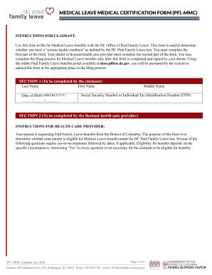  MEDICAL LEAVE MEDICAL CERTIFICATION FORM PFL MMC 2020