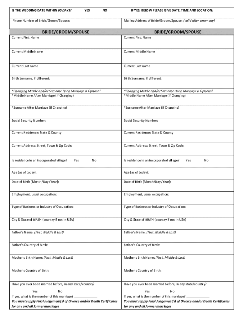 Marriage License Requirements  Form