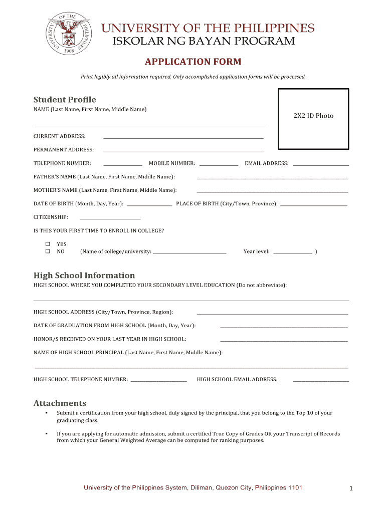 Iskolar Ng Bayan Application Form
