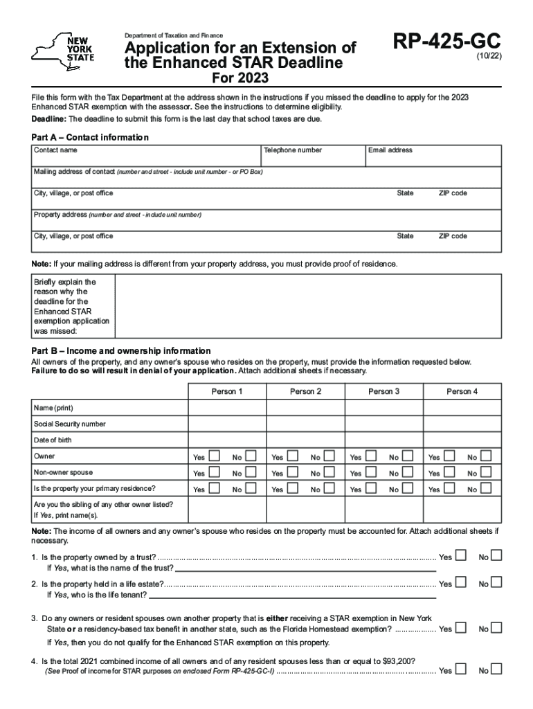 Form RP 425 GC Application for Extension of Enhanced STAR