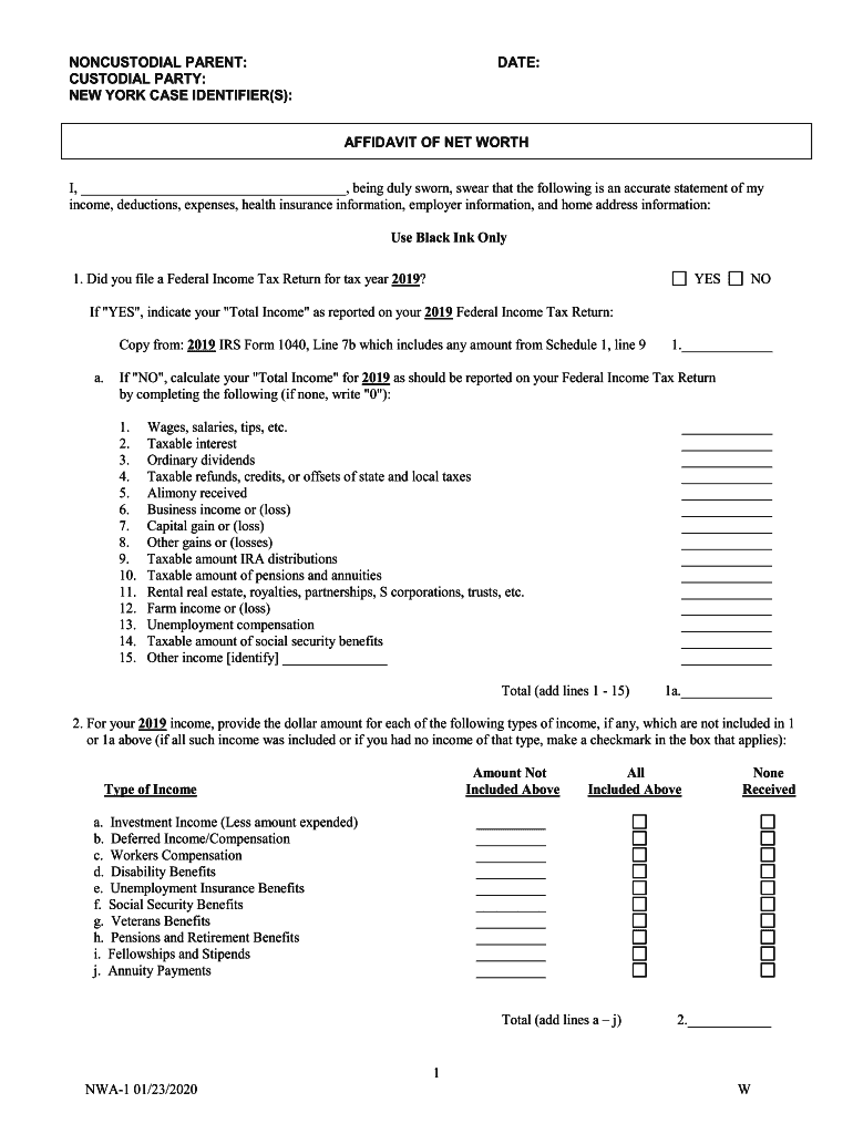  Financial Disclosure Affidavit Form 2020-2024