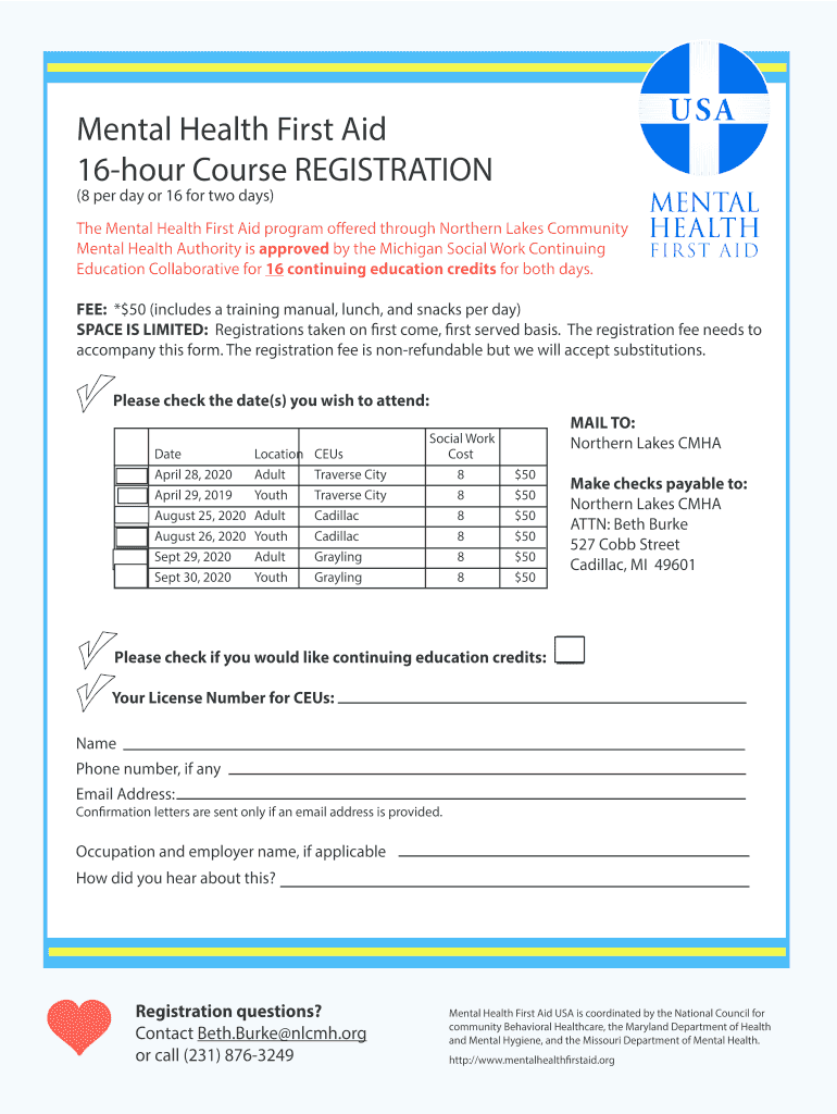 Mental Health First Aid Northern Lakes Community Mental  Form