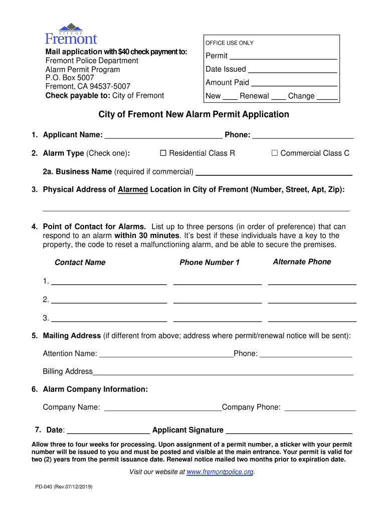 City of Fremont Business License  Form