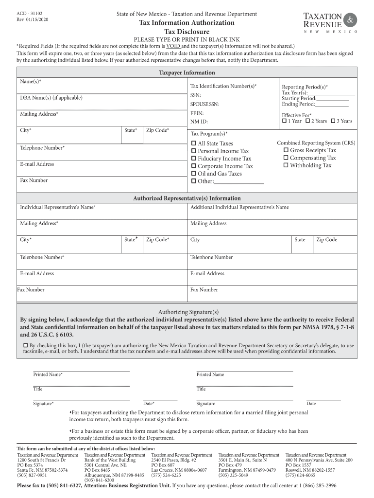 ACD 31102 Tax Information Authorization Tax Disclosure