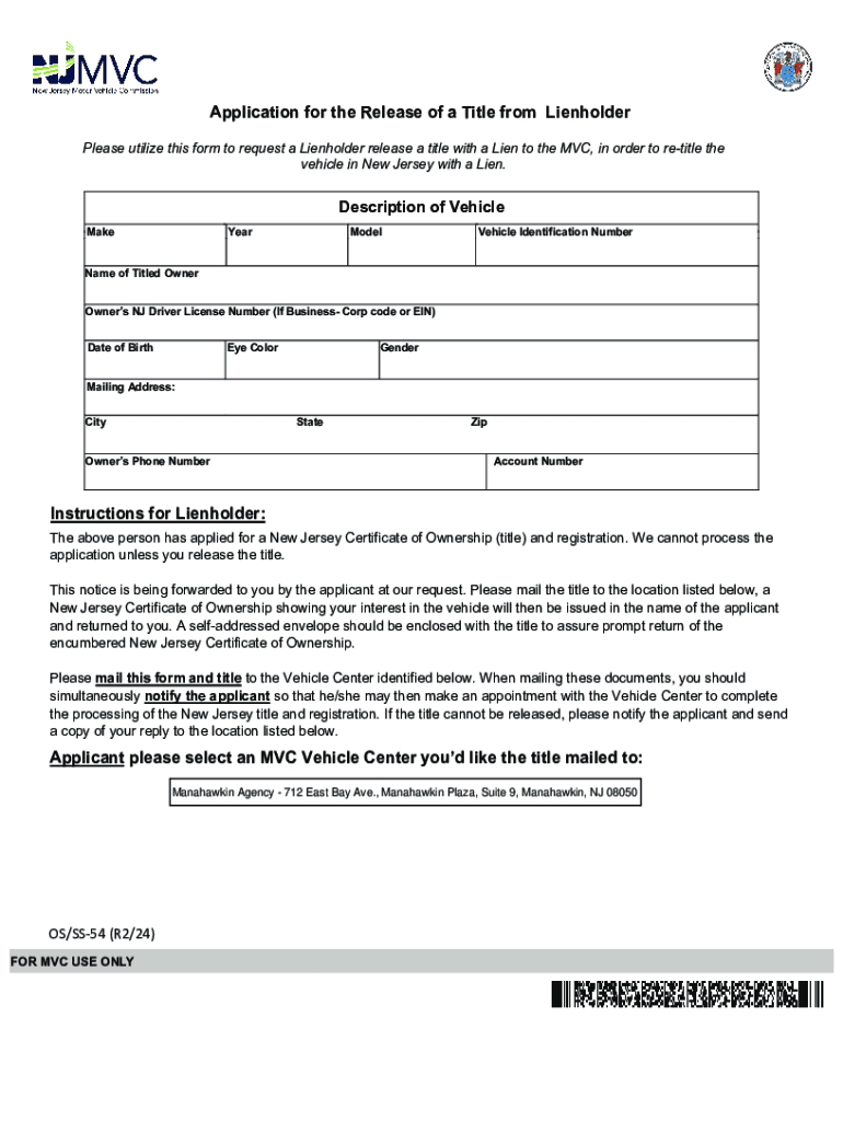  OSSS 54 Lien Release Form 2024