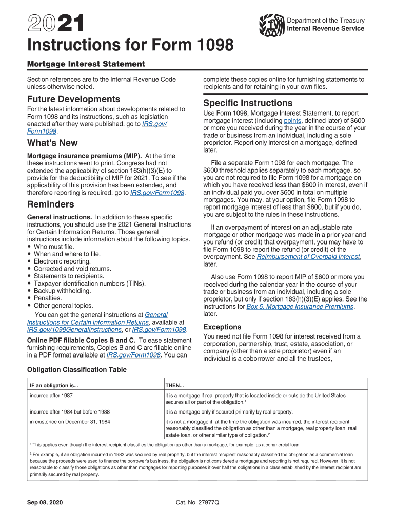 Instructions for Form 1098 Internal Revenue Service