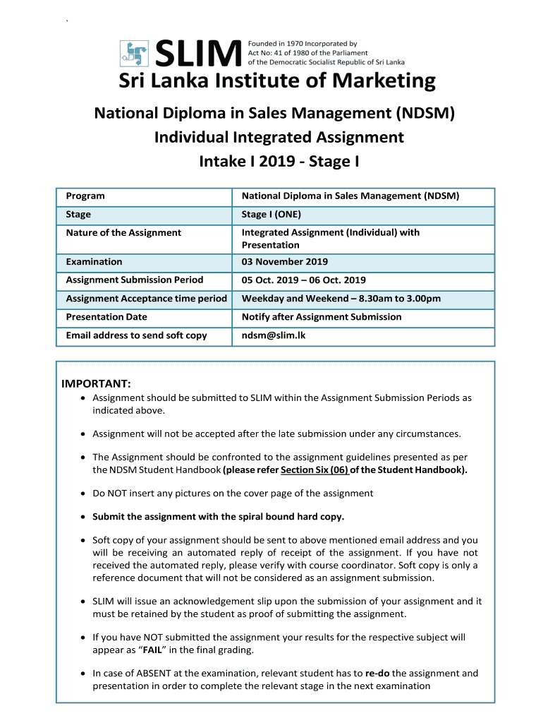 Get and Sign National Diploma in Sales Management NDSM SLIM 2019-2022 Form