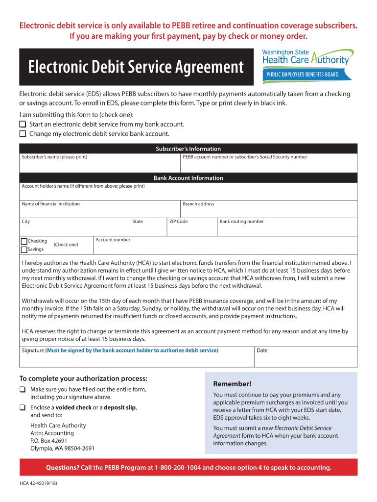 PDF Electronic Debit Service Agreement Washington State Health Care  Form