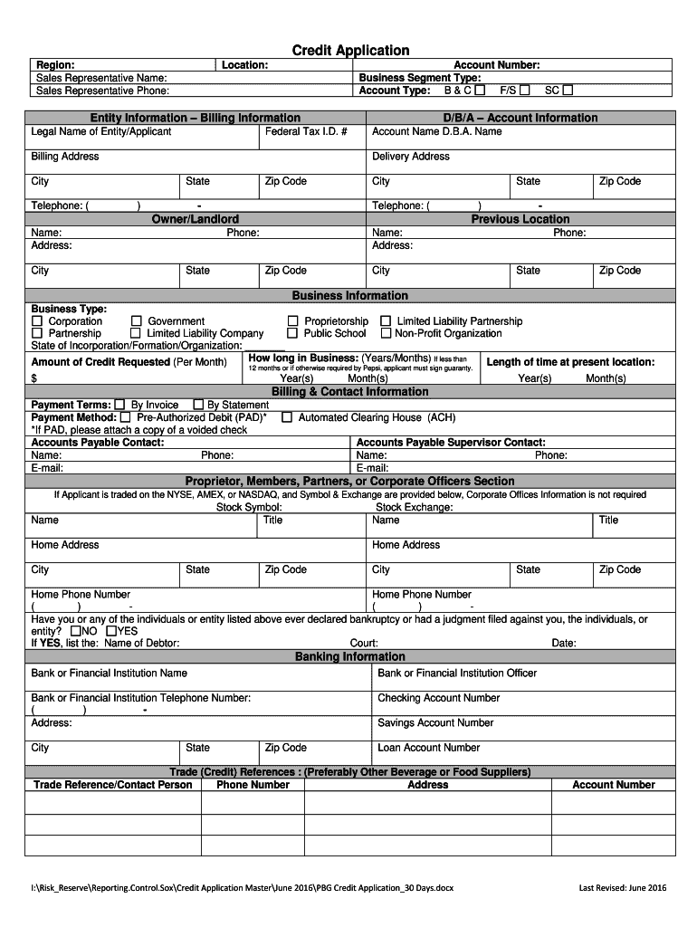 PBG Credit Application30 Days DOCX  Form