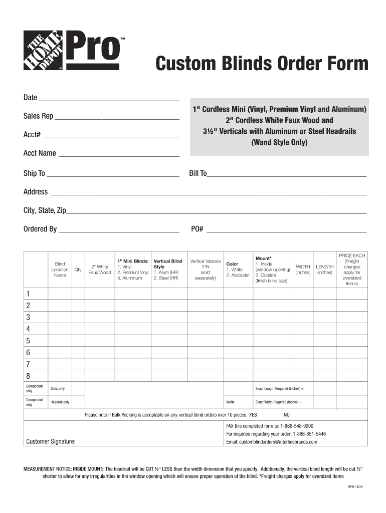 Custom Blinds Order Form Wilmar