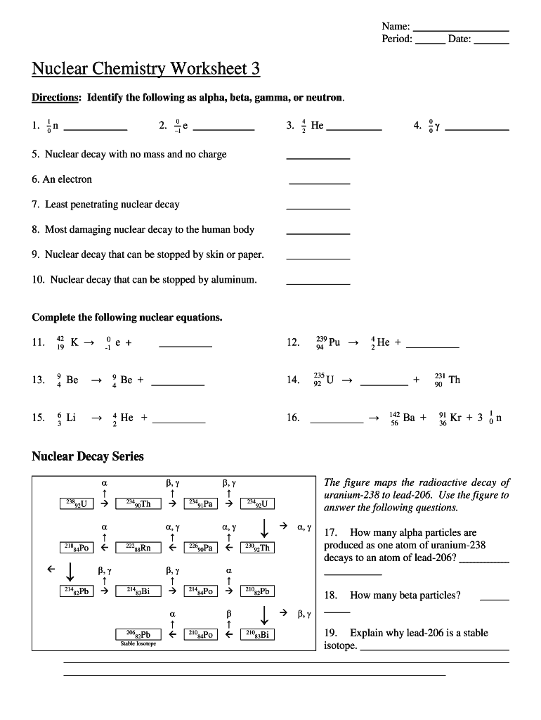 Nuclear Chemistry Worksheet  Form