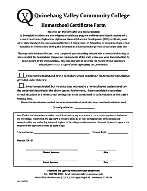Homeschool Certificate Form QVCC