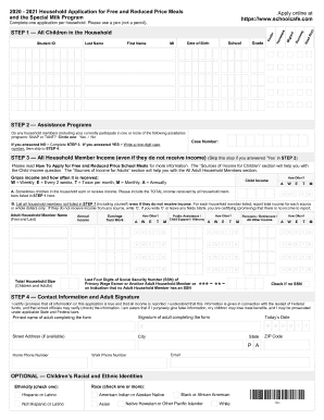 Household Application for and Reduced Price Meals  Form