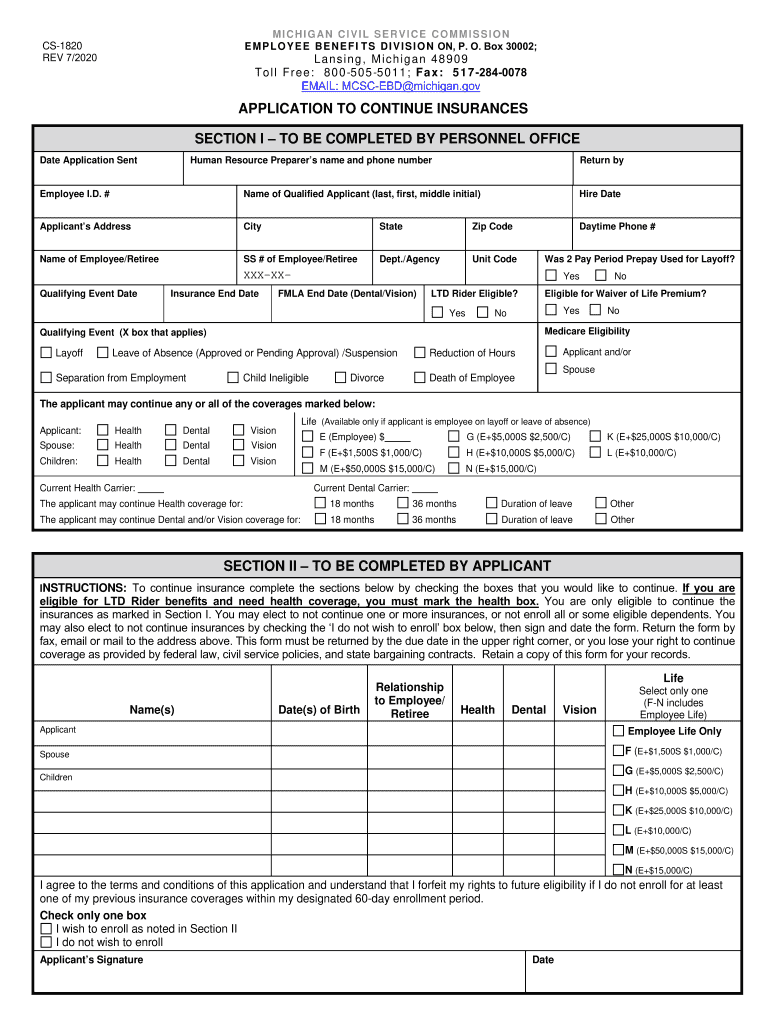  CS 1820ApptoContinueInsurances PDF CS 1820 Application to Continue Insurances 2020-2024