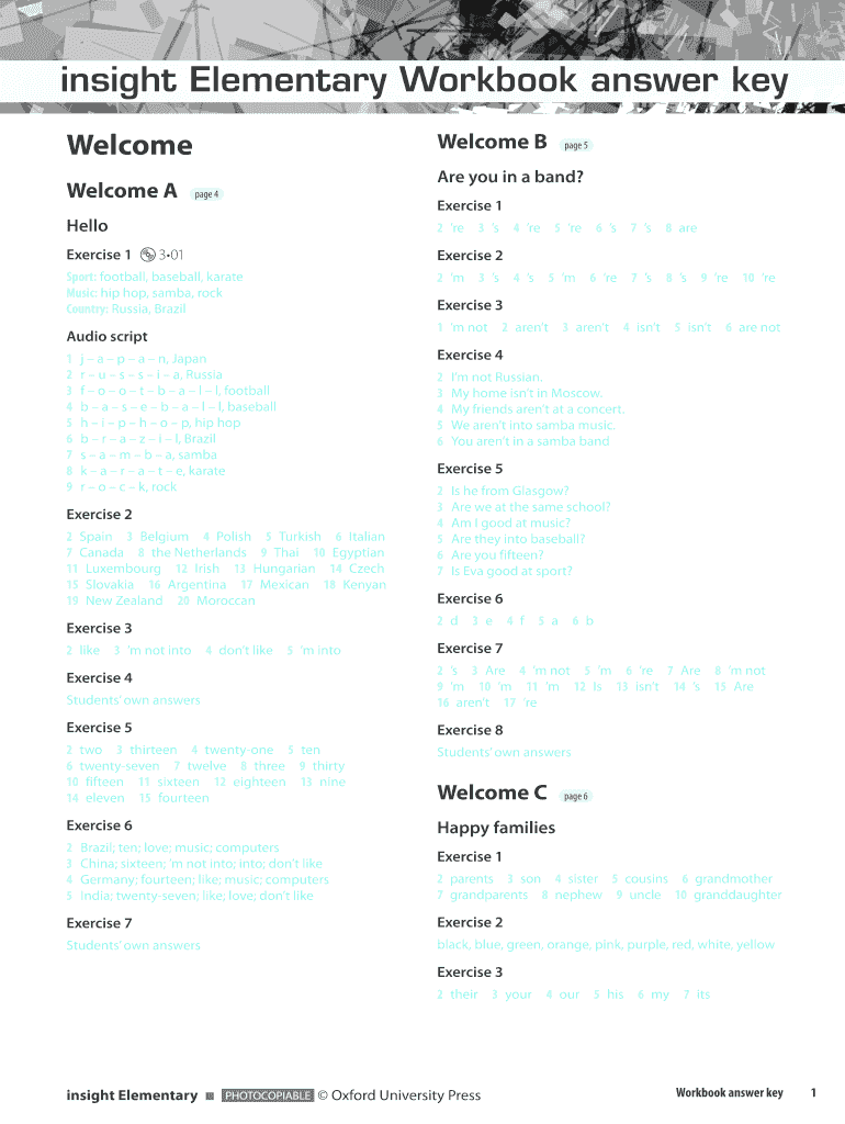 Insight Elementary Workbook Answers  Form