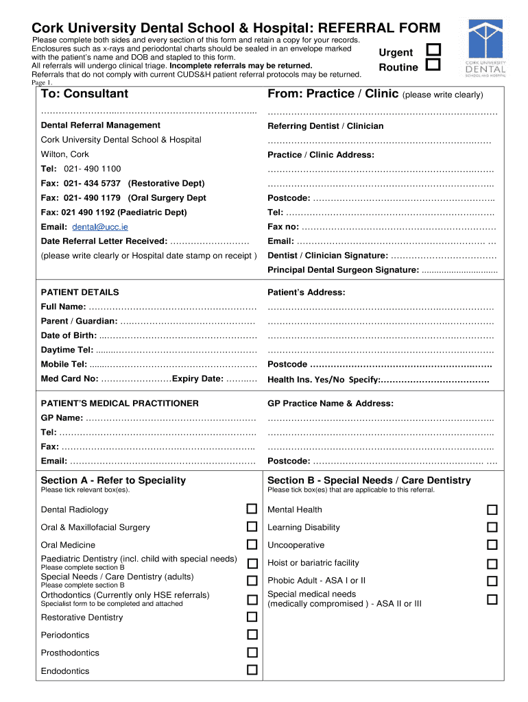 Cork Dental Hospital Referral Form