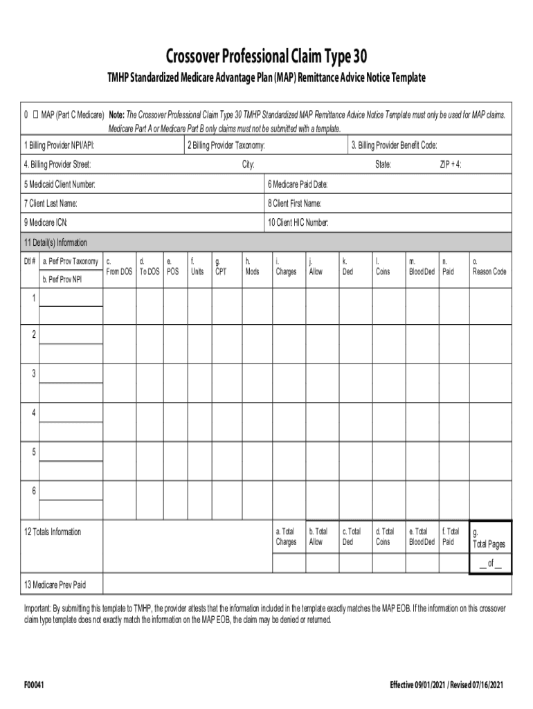  Crossover Professional Claim Type 30 TMHP Standard 2021-2024