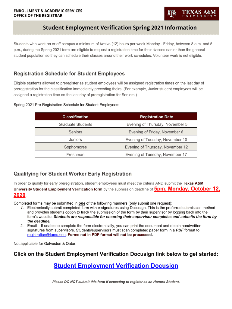  Student Employment Verification 2021